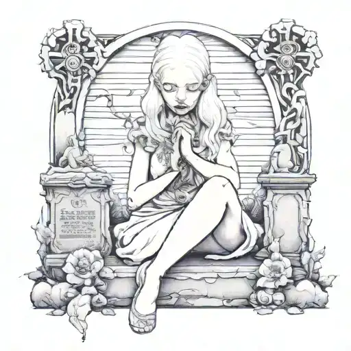 albino girl sitting on a grave tattoo design idea