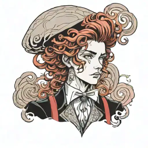 boy with long curly red hair in lolita fashion  tattoo design idea