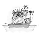 Two hamsters sailing on a paper boat in a sea of flowers with butterflies tattoo design idea