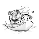 Two hamsters sailing on a paper boat in a sea of flowers with butterflies tattoo design idea