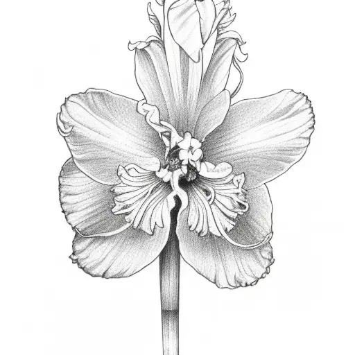 narcissus flower in the middle and an achilea and gladiolus flowers on the sides not merged  tattoo design idea