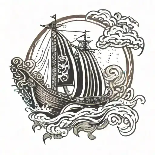 viking ship sailing tattoo design idea