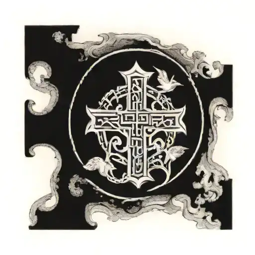 Jerusalem Cross with IN MANUS TUAS DOMINE COMMENDO SPIRITUM MEUM in a circle around the cross tattoo design idea