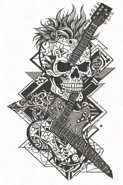 punk skull play electric guitar tattoo design idea