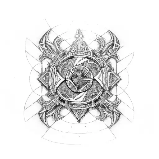 neo tribal cross with cathedral, victorian style tattoo design idea