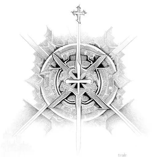 neo tribal cross with cathedral, victorian style tattoo design idea