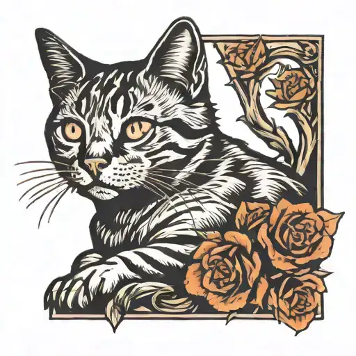 tabby cat outline memorial  tattoo design idea