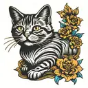 tabby cat outline memorial  tattoo design idea