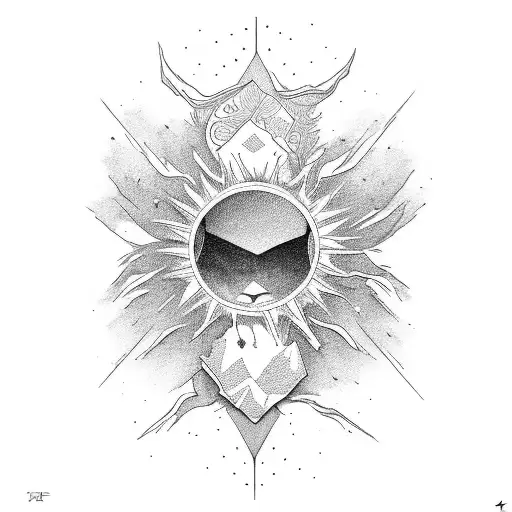 Broken old mirror reflecting the sun  tattoo design idea