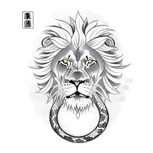 Lion with snake tattoo design idea