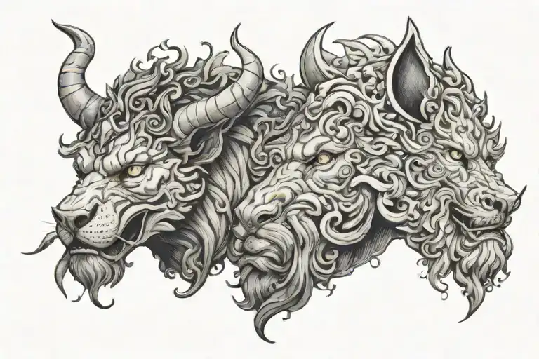 Greek god hades and cerberus head tattoo design idea