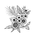 sunflowers, ladybugs, butterflies, turtle, cardinal, hummingbird, red heart tattoo design idea