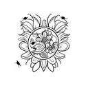 sunflowers, ladybugs, butterflies, turtle, cardinal, hummingbird, red heart tattoo design idea