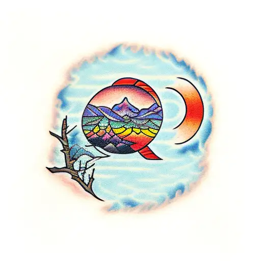 sunset in forest tattoo design idea