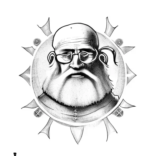 an old medieval elder looking at a telescope with curiosity tattoo design idea
