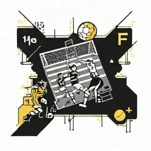 A new-school design of a soccer field with perfume bottles as goalposts and players like Foden and Messi in action tattoo design idea