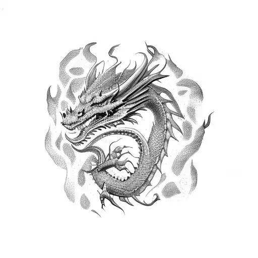 Dragon with fire tattoo design idea