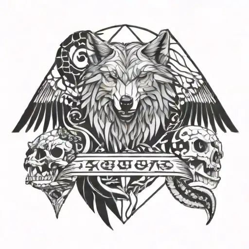 wolf and snake and eagle and sword and skull  tattoo design idea