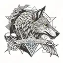 wolf and snake and eagle and sword and skull  tattoo design idea
