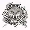 wolf and snake and eagle and sword and skull  tattoo design idea