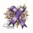 Wyttenbach in cursive with purple Alzheimer's awareness ribbon tattoo design idea