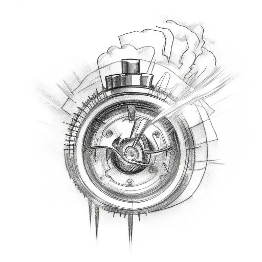 A sketch-style tattoo of a motorcycle engine with electrical sparks flying out from it tattoo design idea
