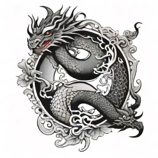 yin and yang with dragon tattoo design idea
