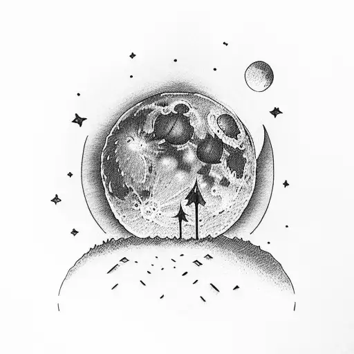 full moon, corn field tattoo design idea