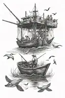 peacefully fishing on a boat alone into heaven. memorial tattoo.  tattoo design idea
