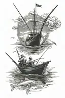 peacefully fishing on a boat alone into heaven. memorial tattoo.  tattoo design idea