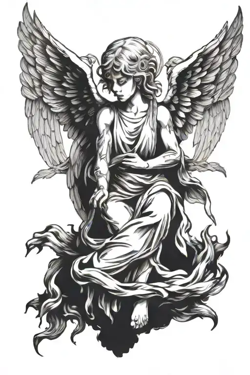 Sad and angry angel tattoo for back tattoo design idea