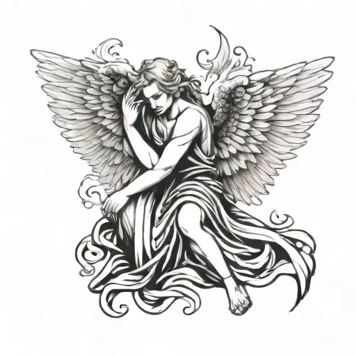 Sad and angry angel tattoo for back tattoo design idea