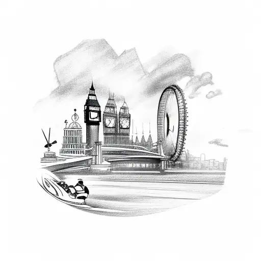 A jet ski jumping over a London skyline with a clock tower in the background tattoo design idea