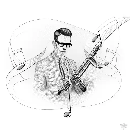 A business suit made out of musical notes and economic graphs tattoo design idea