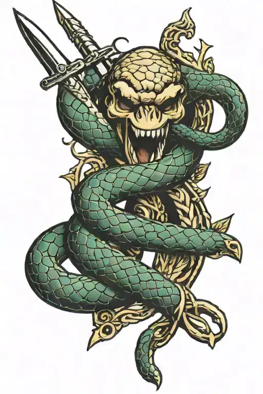 snake wrapped around a broken sword tattoo design idea