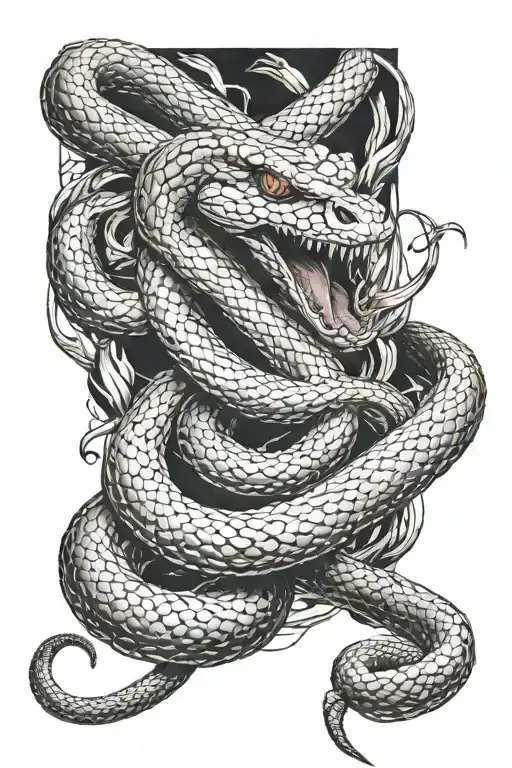 snake wrapping around broken sword tattoo design idea