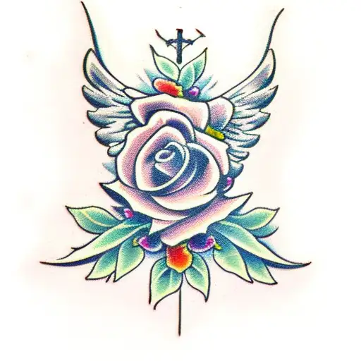 crosses with wings and roses
