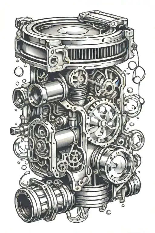 automotive piston and connecting rod connected. the piston is a washbucket overflowing with soap bubbles. tattoo design idea