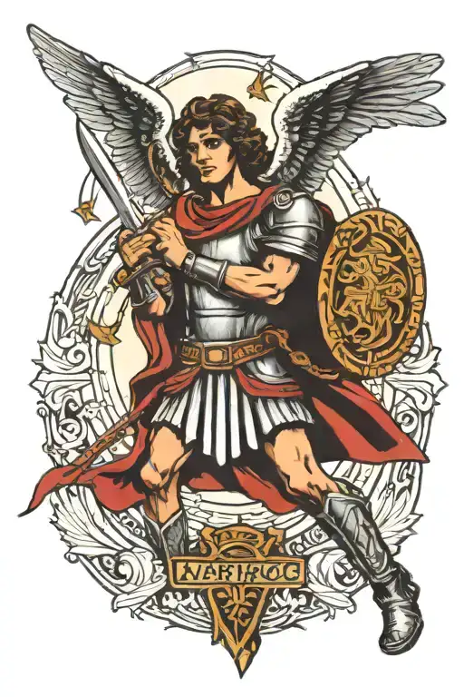 warrior angel , latin text tattoo design idea