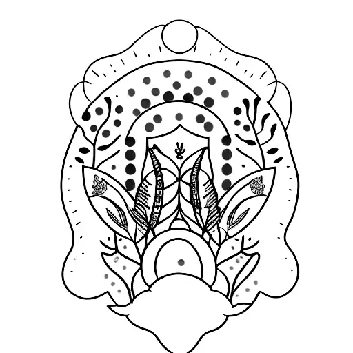 A serene forest scene with animals and flowers, with a silhouette of a butterfly flying overhead tattoo design idea