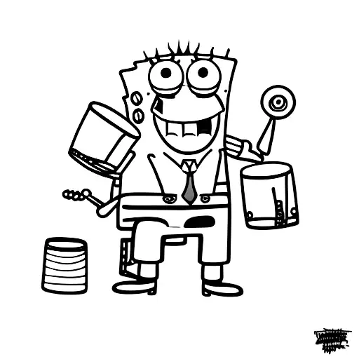 positive spongebob playing drums tattoo design idea