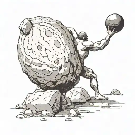 Sisyphus holding boulder uphill tattoo design idea