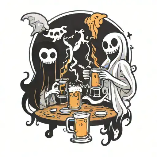 cute spooky ghosts for 3 best friends toasting drinks tattoo design idea
