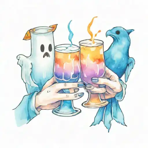 cute spooky ghosts for 3 best friends toasting drinks tattoo design idea