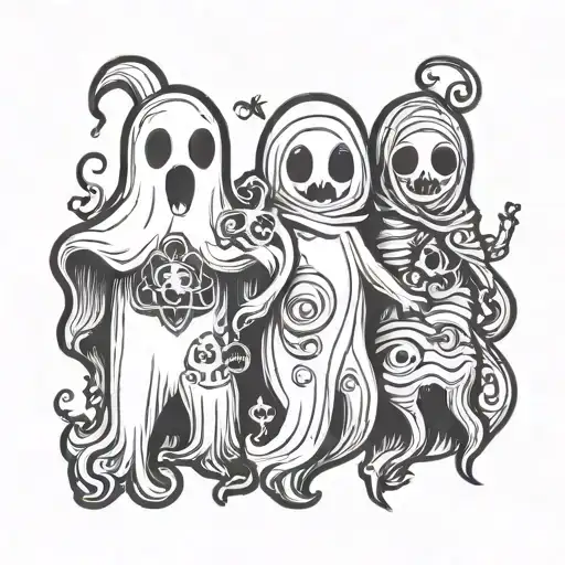 cute spooky ghosts  for 3 best friends  tattoo design idea