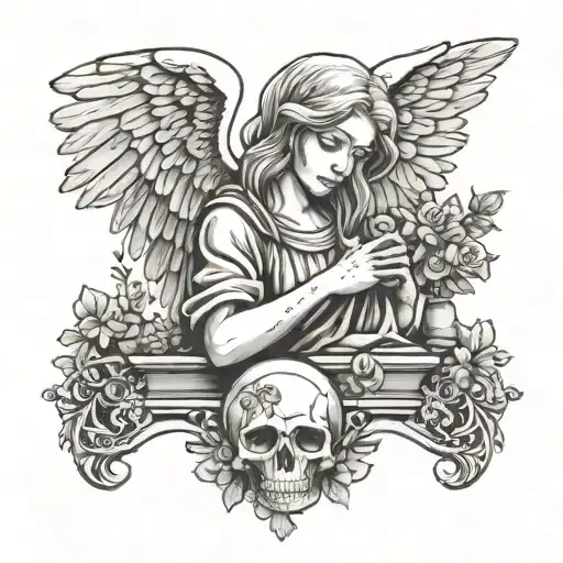 cemetery angel holding tattoo design idea