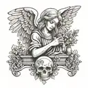 cemetery angel holding tattoo design idea