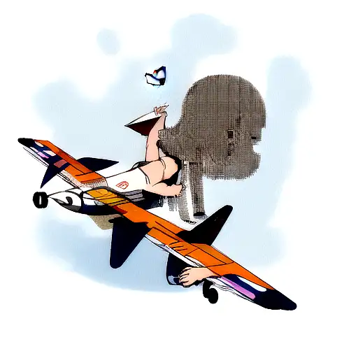 A tattoo that represents the transformation from a child playing with a paper airplane in a backyard to an adult working on an Airbus A320, symbolizing the realization of a childhood dream. tattoo design idea