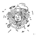 A tattoo that represents the transformation from a child playing with a paper airplane in a backyard to an adult working on an Airbus A320, symbolizing the realization of a childhood dream. tattoo design idea