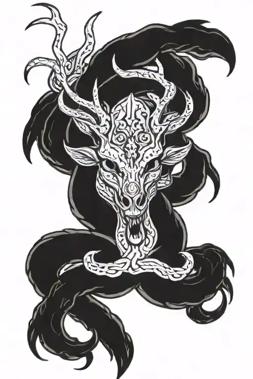 Viper Snake and Deer Head with antlers tattoo design idea